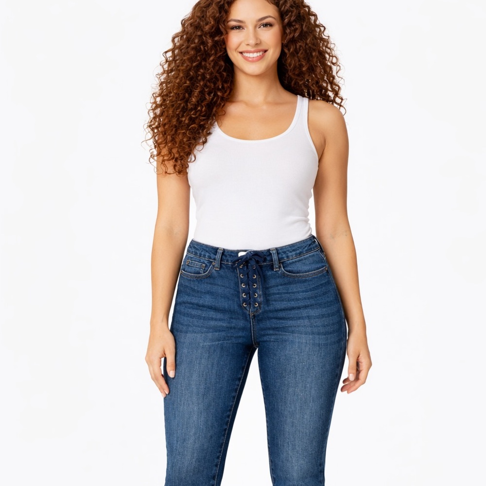 Sky and Sparrow‎ Lace-Up Skinny Jeans Blue Mid-Rise Stretch Denim Small